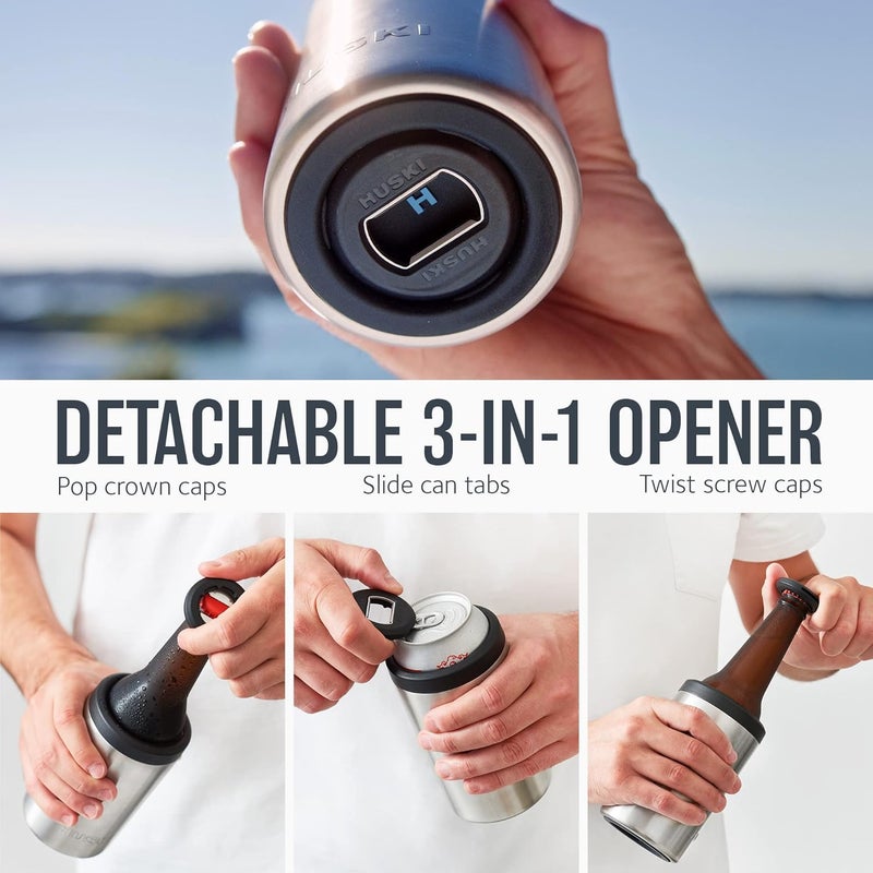 Huski Beer Cooler 2.0 | NEW | Premium Can and Bottle Holder | Triple Insulated Marine Grade Stainless Steel | Detachable 3-in-1 Opener | Works as a Tumbler | Best Gifts for Beer Lovers (Stone Grey) - Image 4